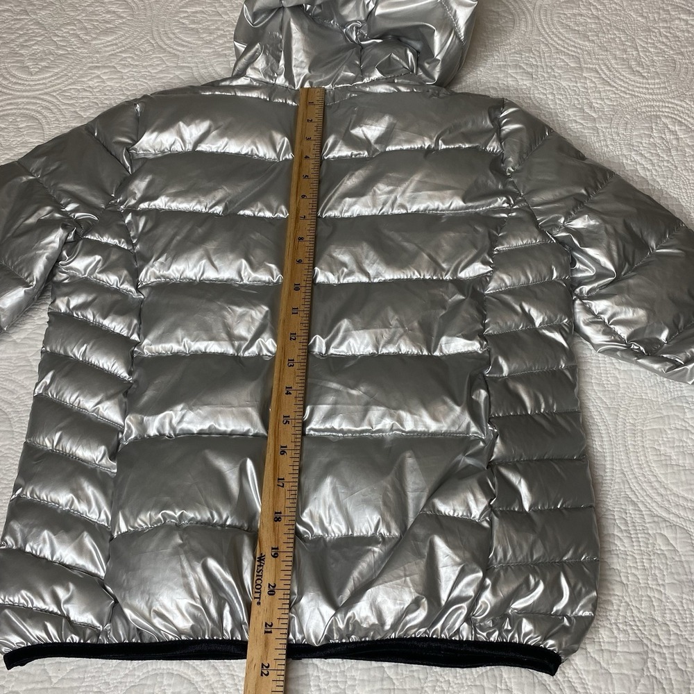 Numero Puffer Jacket Quilted Hooded Packable Metallic Silver Coat Small Petite - Picture 8 of 8